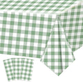 3 Pack Green Gingham Tablecloths, 54 X 108Inch Disposable Party Table Covers Scalloped Green Checkered Table Cloth Waterproof Green White Tablecloth for Birthday Barbecue Tea Party Wedding