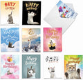 The Best Card Company - 10 Happy Birthday Note Cards Blank - Assorted Bulk Birthday Notecards, Cute Animals Boxed Set (4 x 5.12 Inch) - Cat Sent Greetings AM6112BDB-B1x10