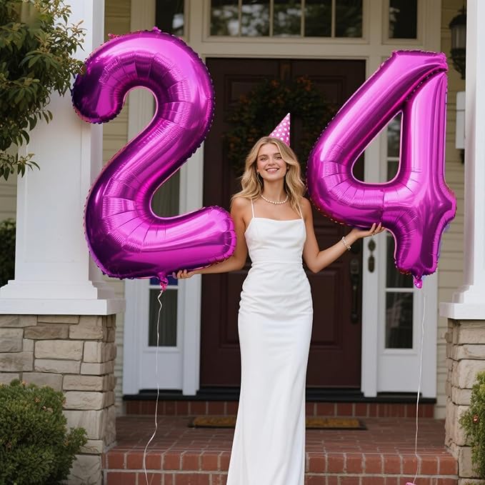 40 Inch Large 24 Balloon Numbers Rose Purple Big Foil Number Balloons Giant Helium Happy Birthday Party Decorations for Man and Women, Huge Mylar Anniversary Party Supplies