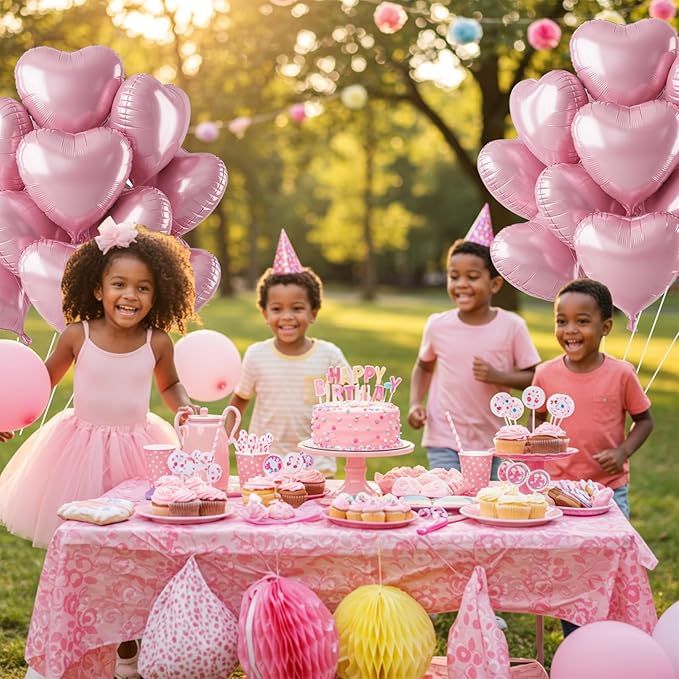 TONIFUL 30Pcs 18 Inch Pastel Light Pink Balloons Light Pink Heart Shape Foil Mylar Banners Decoration for Birthday Valentine's Day Wedding Bridal Shower Anniversary Engagement Party Supplies