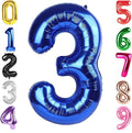 40 Inch Metallic Blue Number 3 Balloon, Giant 3 Number Balloons for 3rd Birthday Decorations, Party Supplies for Baby Boy Girl, Metallic Blue Party Decor