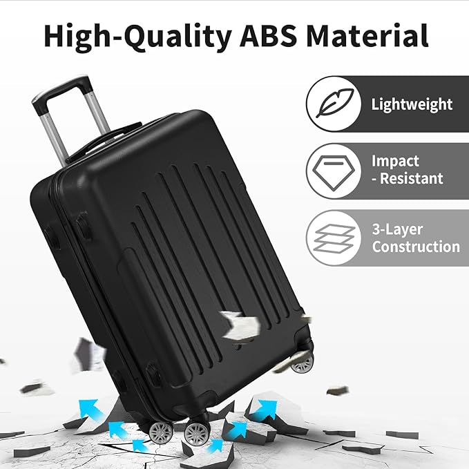 Karl home 28 Inch Check-in Luggage with Spinner Wheels, ABS Hardshell Checked Suitcase with TSA Lock, Durable Large Suitcase Rolling Luggage for Men Women, Black