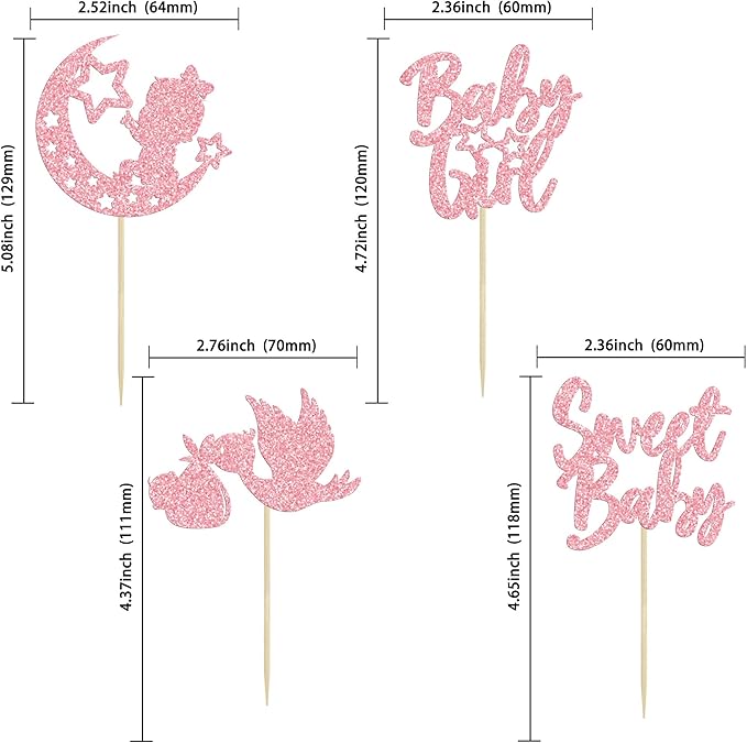 24Pcs Baby Girl Cupcake Toppers Pink Glitter Moon Star Sweet Baby Girl Cupcake Picks Decorations for Gender Reveal Baby Shower Kids Girls Birthday Party Supplies