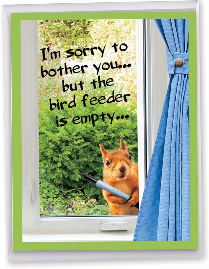 NobleWorks Jumbo Hilarious Birthday Greeting Card From Us 8.5 x 11 Inch with Envelope (1 Pack) Oversize Jumbo Bday Empty Bird Feeder J2561BDG-US