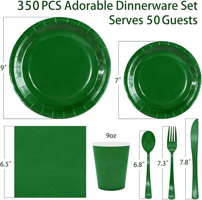 Green Paper Plates Party Supplies,350pcs Green Plates and Napkins Party Supplies Disposable Dinnerware Sets for St. Patrick's Mardi Gras Birthday Decorations Serve 50