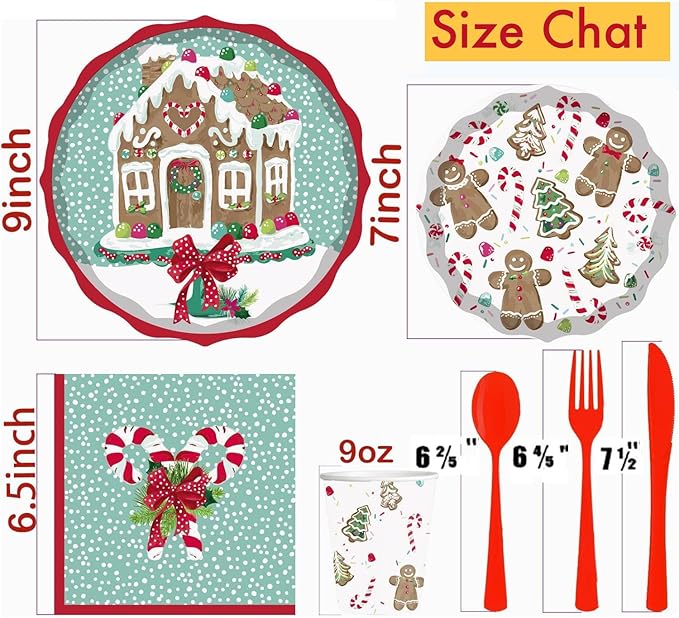 Gingerbread House Paper Plates, 25 Set for kids Xmas Man Paper Plates, Perfect for School Gingerbread Party Christmas Winter Holiday Favor Supply Party