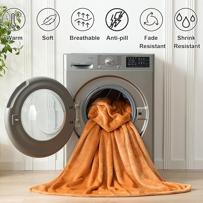 Hansleep Fleece Pumpkin Orange Throw Blanket, Super Soft Flannel Fuzzy Plush Cozy Blanket for All Seasons, Pumpkin Orange, Throw 50x60 Inches