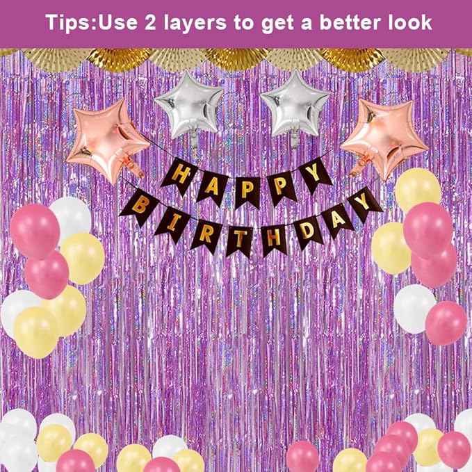 3 Pack Fringe Curtains Party Decorations,Tinsel Backdrop Curtains for Parties,Photo Booth Wedding Graduations Birthday Christmas Event Party Supplies (Pink)