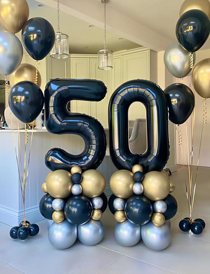 Black Number 5 Balloons – 40 Inch Giant Foil Number Balloon, Black Number Balloon for Men Women Boys Girls Birthday Graduation Anniversary Party Decorations