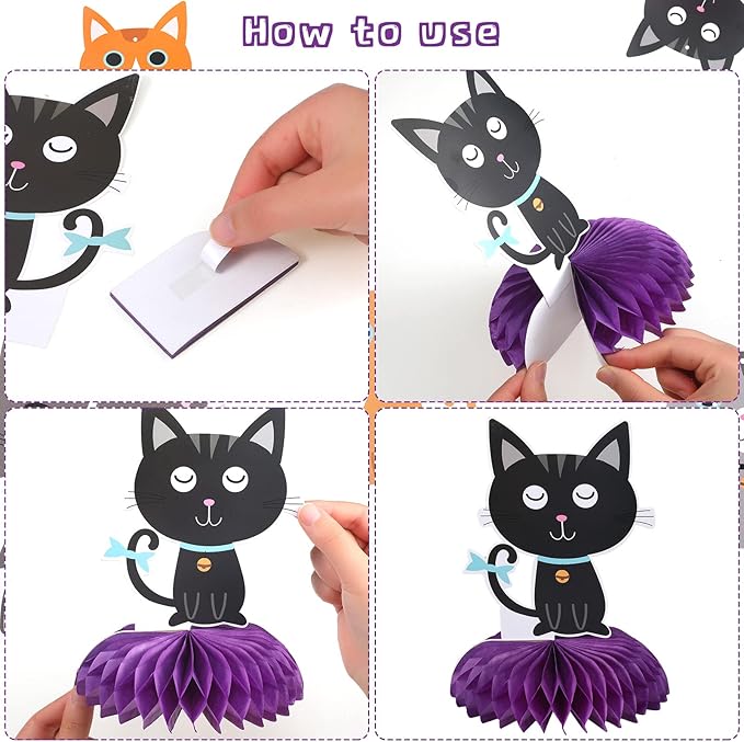 Chinco 16 Pcs Cat Theme Birthday Party Decorations Party Supplies Kit, Includes Cat Party Banner with 6 Hanging Cutouts 6 Hanging Swirl Decor and 3 Birthday Honeycomb Party Decoration(Cool Style)
