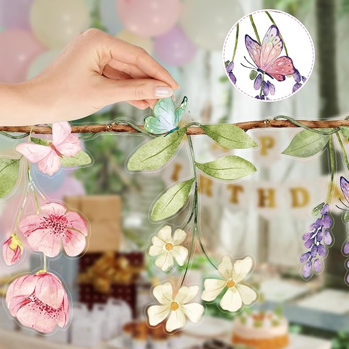 2 Pcs Wildflower Garland, Wildflower Party Decorations Reusable Garden Flower Banner for Baby Shower Birthday Spring Supplies Fresh Off the Market Bridal Shower Girl Party