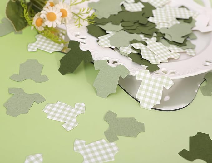 Green Bodysuit Confetti - Green Gingham Baby Shower Confetti,Baby Shower Decoration,Boy/Girl Onsie Decor (green-2)