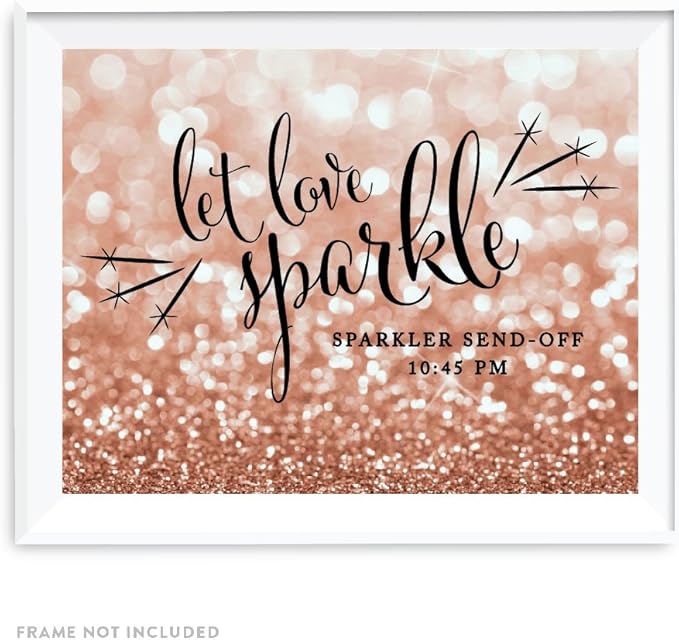 Andaz Press Personalized Wedding Party Signs, Glitzy Rose Gold Glitter, 8.5x11-inch, Let Love Sparkle, Sparkler Send Off, 1-Pack, Bokeh Colored Party Supplies, Custom Made Any Time