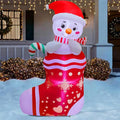 Juegoal Christmas Inflatables Outdoor Decorations, 5FT Inflatable Snowman in Xmas Stocking, Lighted Blow Up Snowman Standing on Christmas Socks with Built in Lights for Holiday Lawn Yard Garden Decor