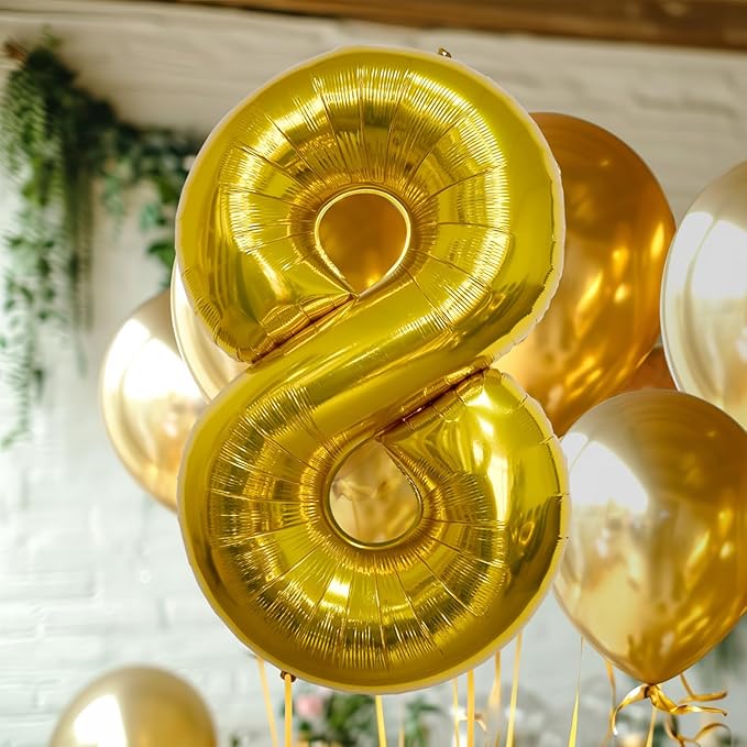 40 Inch Large Gold Number Celebration and Decoration Balloon for Birthday Parties, Graduations, Anniversaries, Weddings, Photo Shoots, Special Events - Helium Foil Mylar (Gold Number 8)