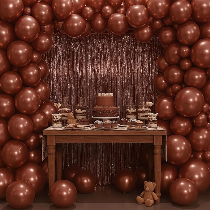 PartyWoo Foil Curtain 2 pcs, 3.3x6.6 ft Metallic Brown Tinsel, Foil Fringe Curtains, Birthday Decorations, Party, Wedding Backdrop