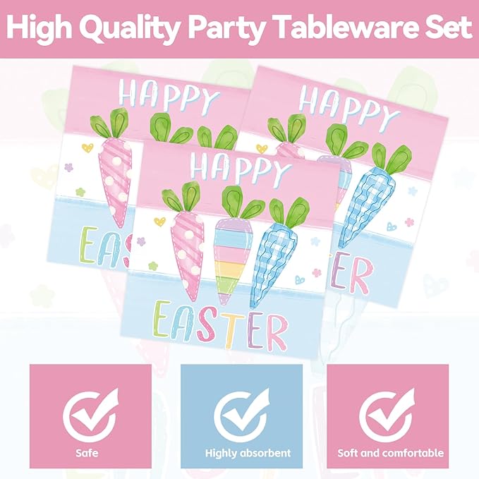 40Pcs Easter Paper Plates and Napkins Party Supplies, Disposable Bunny Plates Carrot Napkins Dinnerware Set for for Spring Easter Holiday Birthday Decorations