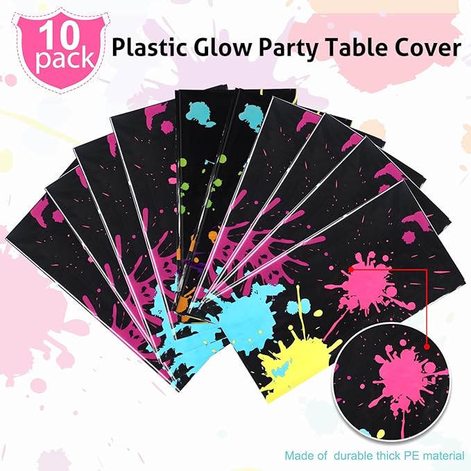 Glow Party Table Covers Neon Plastic Tablecloths 108 x 54 Inch Disposable Neon Glow Table Cloths for Black Light Birthday Party Supplies Decorations(10 Pieces)
