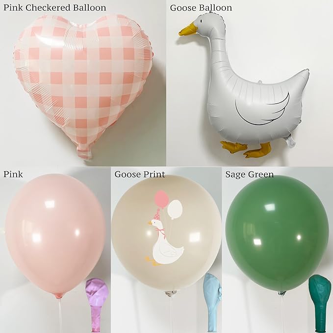 One Silly Goose Birthday Decorations Girl – Goose Balloons with Pink Printed Latex Balloons, Pink Bow & Hats, Cute Baby Girl 1st Birthday Party Supplies