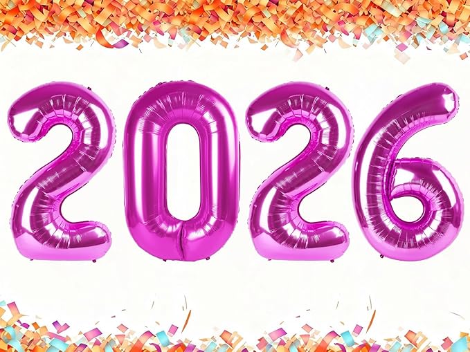 2026 Rosy Purple Balloon Numbers 40 Inch, Nye Decor Party Decorations Happy New Year, Class of 2026 Decorations Party Supplies