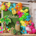 Tropical Hawaiian Party Decorations 155Pcs Luau Balloon Garland Arch Kit, Hot Pink Orange Yellow Pineapple Flamingo Balloons for Tropical Summer Beach Pool Birthday Coconut Party Supplies