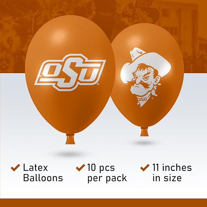 Oklahoma State Cowboys Balloons 10 Pack 11" Official Licensed Logos, Helium Quality Latex Balloons, Perfect for College Football Team Celebration, Decorated Front and Back by Westrick