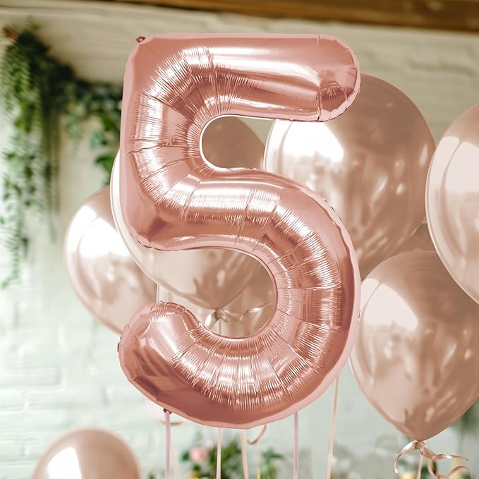 40 Inch Large Rose Gold Number Celebration and Decoration Balloon for Birthday Parties, Graduations, Anniversaries, Weddings, Photo Shoots, Special Events (Rose Gold Number 5)
