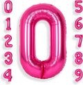 SUWEN 40 Inch Hot Pink Large 0 Balloon Numbers Big Foil Helium Number Balloons 0-9 Jumbo Happy 0th Mylar Birthday Party Decorations for Girl Anniversary Party Supplies