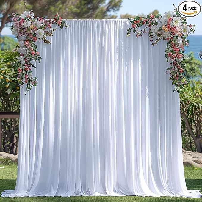 20x10ft Wrinkle Free White Backdrop Curtain for Parties Soft Fabric Drapes Wedding White Curtain Backdrop for Birthday Party Decorations Background for Photography 5x10ft, 4 Panels