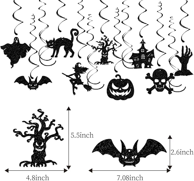 Halloween Black Creepy Vintage Party Decorations - 13Pcs Hanging Streamers Garland,Bat Witch Ghost Swirl Ceiling Outdoor Indoor Wall Decor Party Props,Porch Room Scary Supplies Hugtmr