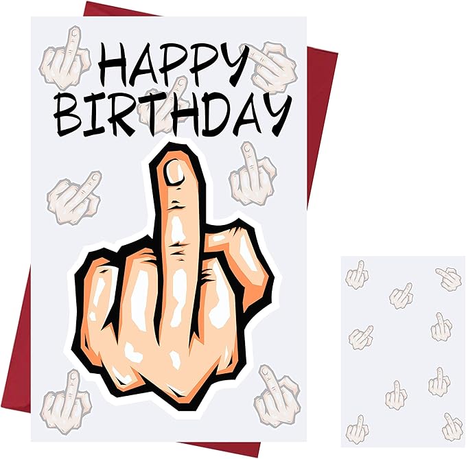 Karto Funny Birthday Card for Men Women - Large 5.5x8.5 inch Happy Birthday Cards for Brother Sister Friend Coworker - 30th 40th 50th 60th - Rude Middle Finger
