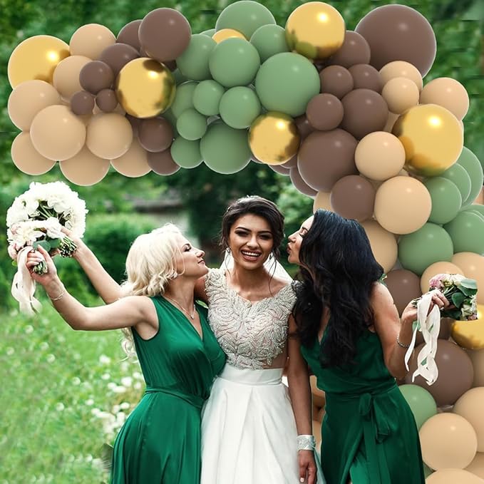 Sage Green and Brown Balloon Garland Arch Kit, 122PCS Brown Nude Gold Balloons Woodland Camo Army Olive Green Balloon for Jungle Safari Woodland Hunting Theme Birthday Baby Shower Decorations