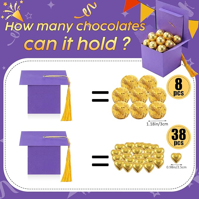 TaoBary 12 Pieces Graduation Candy Box Graduation Decorations Party Gift Boxes Graduate Cap Box Candy Chocolate Cookie Supplies for Ceremony Party (Purple)