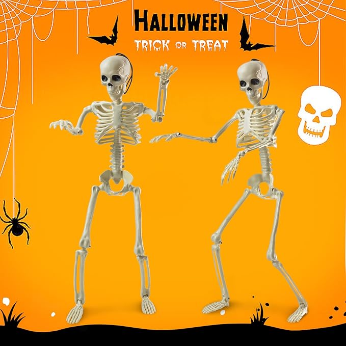 HADWYN 5 Packs Halloween Skeleton Decorations,16" Full Body Posable Joints Skeletons for Halloween Decorations, Indoor and Outdoor Horror Atmosphere Decorations