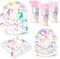 Unicorn Themed Party Decorations Supplies Rainbow Unicorn Themed Party Tableware Set Include Plates, Cups, Napkins,Cutlery and Straw for Baby Shower, Birthday Party Decorations Serves 24