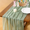 Socomi Sage Green Cheesecloth Table Runner Gauze Easter Spring 120 Inch Rustic Boho Cheese Cloth Runner for Wedding Party Baby Bridal Shower Centerpiece Decoration Holiday Home Decorations