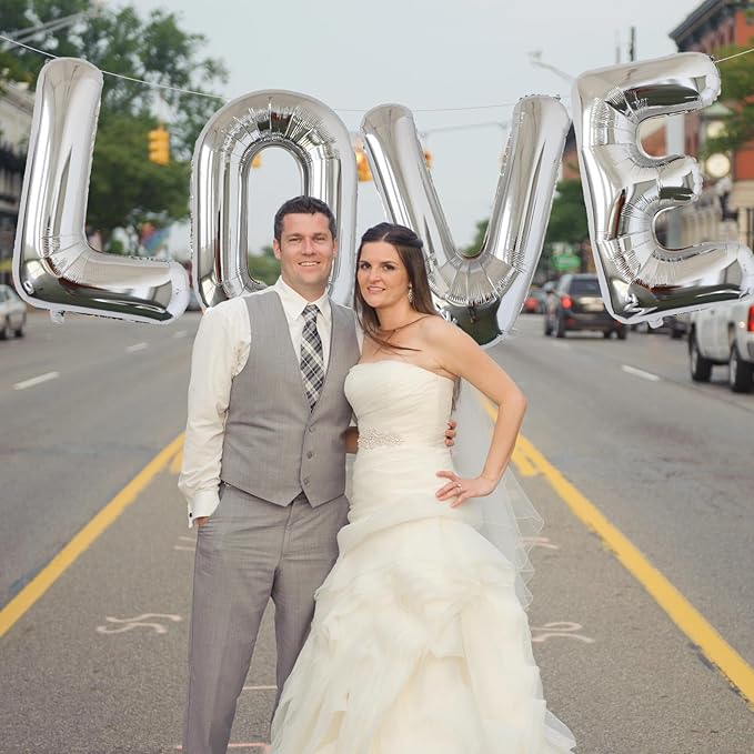 KALOR 40 Inch Silver Letter LOVE Balloons Jumbo Foil Mylar Helium Big Balloons for Birthday Party Anniversary Baby Shower Supplies