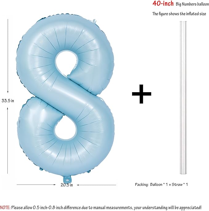 40 In Matte Blue Number Balloons Helium Foil Mylar Balloon Birthday Party banquet Decoration Digital 8