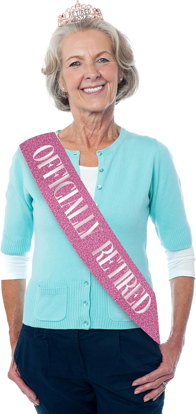 2025 Retirement Tiara & Sash - Officially Retired Sash & Crown for Parties, Events, Gifts, Favors, and Decorations (2025 Pink)