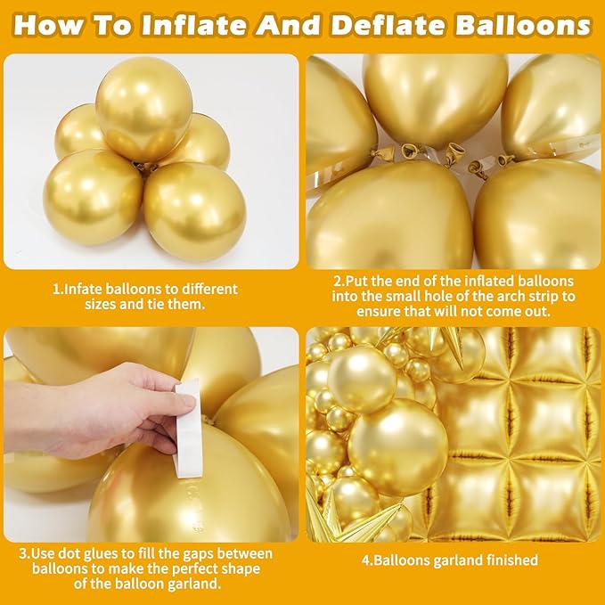 152Pcs Gold Foil Square Balloon Wall Backdrop with Metallic Gold Latex Balloons Arch Garland Kit, Double Sided Balloon Tunnel for New Year Birthday Anniversary Graduation Party Decorations