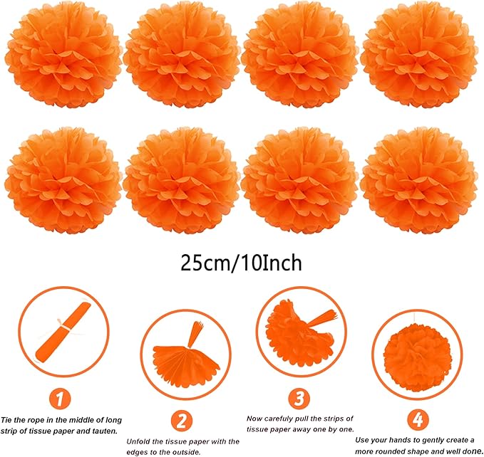 ZERODECO Party Decorations, 41 Pcs Orange Papar Fans Pompoms Garlands String Tissue Paper Tassel for Halloween New Years Spring Festival Wedding Birthday Party
