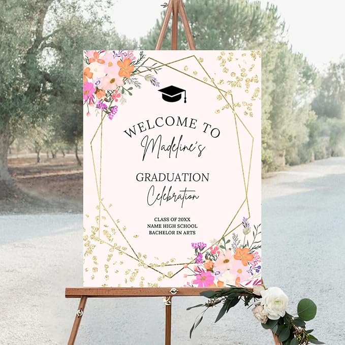 My4gifts Graduation Party Welcome Sign with Photo, Greenery Grad Poster, Personalized Graduation Decor, Class of 2025 Welcome Board, Senior Party Sign, Custom Grad Celebration Sign - 16