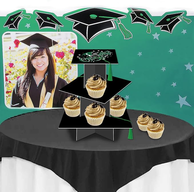 KALEFO Graduation Decorations 2026 Graduation Cap Cupcake Stand with Tassel Graduate Party Favors Table Decor Grad Party Supplies (Green)