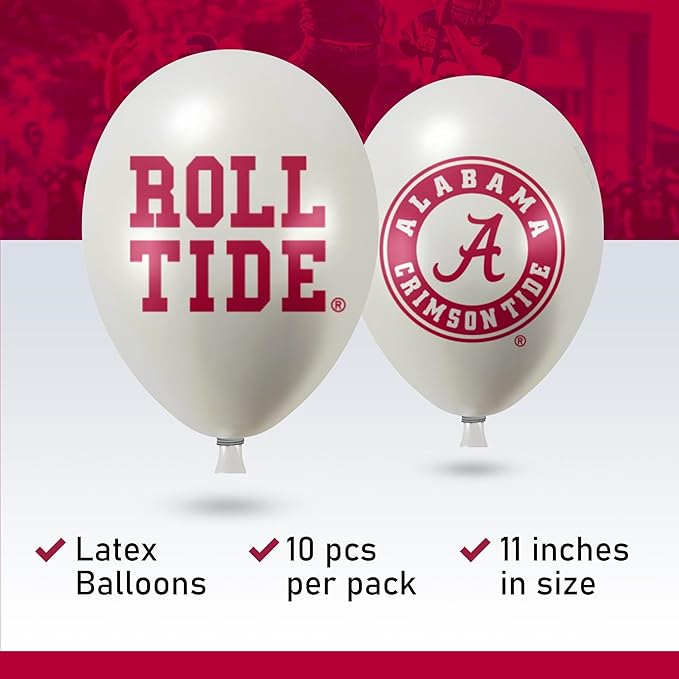 Alabama Crimson Tide Balloons 10 Pack 11" Official Licensed Logos, Helium Quality Latex Balloons, Perfect for College Football Team Celebration, Decorated Front and Back by Westrick