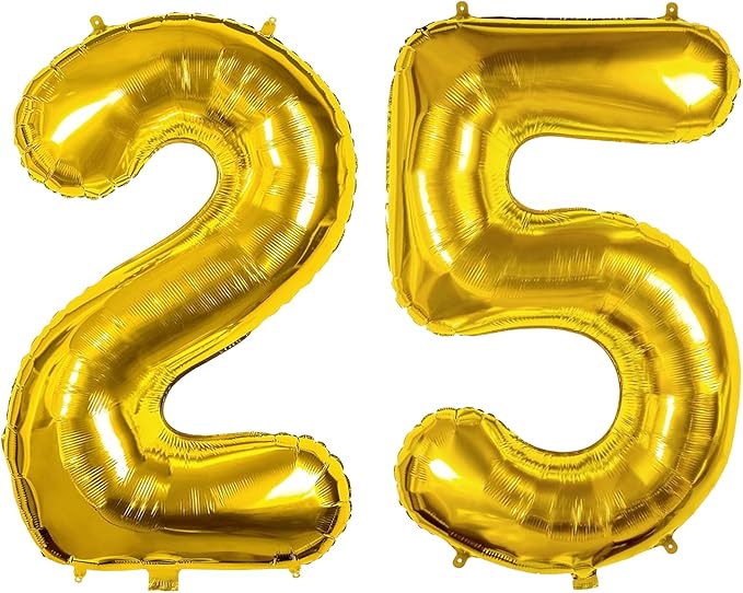 40 Inch Number Balloons 25/52 Gold Big Giant Jumbo Number Foil Mylar Balloons for 25th/52th Birthday Party Supplies Anniversary Events Decorations (Gold-25/52)