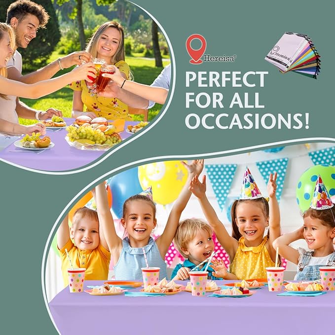 Disposable Plastic Tablecloth 54x108 Inch Rectangle - Lavender, 4 Pack Waterproof & Tear-Resistant Party Table Cover for Dining, Picnic, Crafts, Holiday Decor