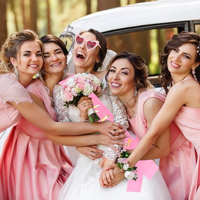 Bride to Be Set: Pearl-Trimmed Heart Sunglasses, Pearl BRIDE Sash & Tulle Veil - Bachelorette Party Bridal Accessories