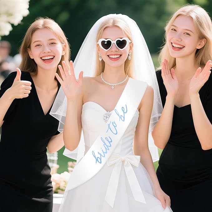 Blue Bride to Be Sash Veil for Bachelorette Party Decorations, 2 Pack Bride to Be Decorations Set for Women and Girls, Blue Bridal Shower Gift, Wedding Engagement Gifts for bride