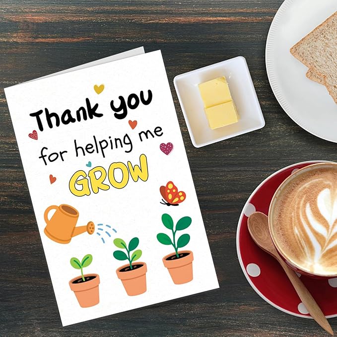 Thank You Teacher Appreciation Cards with Envelopes Thank You for Helping Me Grow Preschool Kindergarten Gift from Kids Students Daycare Happy Dog Birthday Card (HK034)
