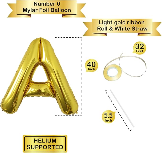Letter Balloons Gold Party Balloon - 40 Inch Large Gold Letter A Balloon, Letter Balloon Birthday Decorations, Balloon for Women Men Anniversary Party Decorations Supplies
